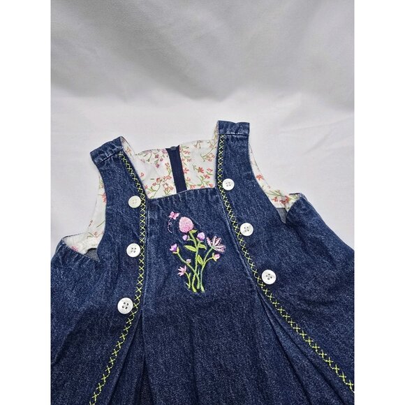 Vintage Faded Glory Denim Embroidered Flower Dress Size 12 Months - Picture 10 of 10